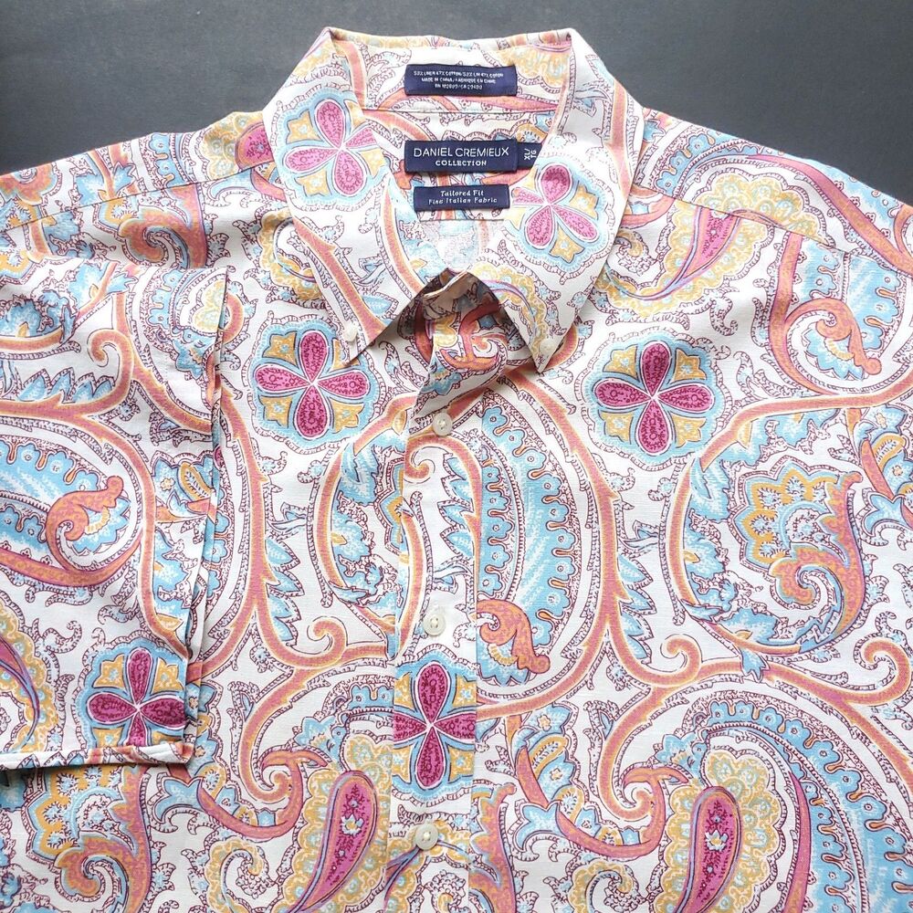 Daniel Cremieux Paisley Shirt Mens XL Linen Cotton Blend Colorful Retro